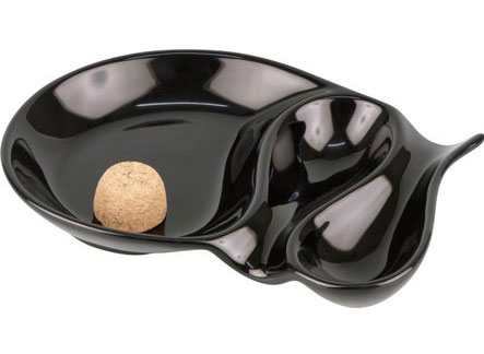 Pfeifenascher Keramik schwarz glänzend oval mit 2 Ablagen 
